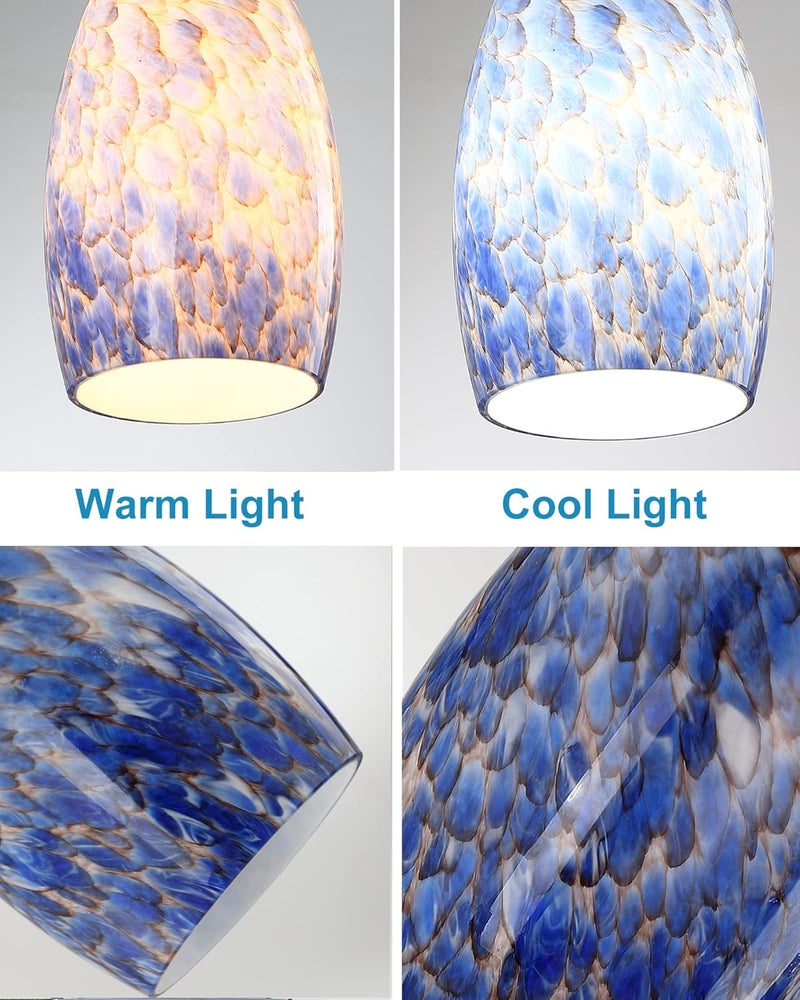 karyfine Hand Blown Art Glass Lamp Shade for Lighting Fixture Replacement Oval Glass Shade Height 7.48inch,Fitter 1.65inch,Max Diameter 4.7inch for ceiling pendant lights for kitchen (Blue) - Image 4